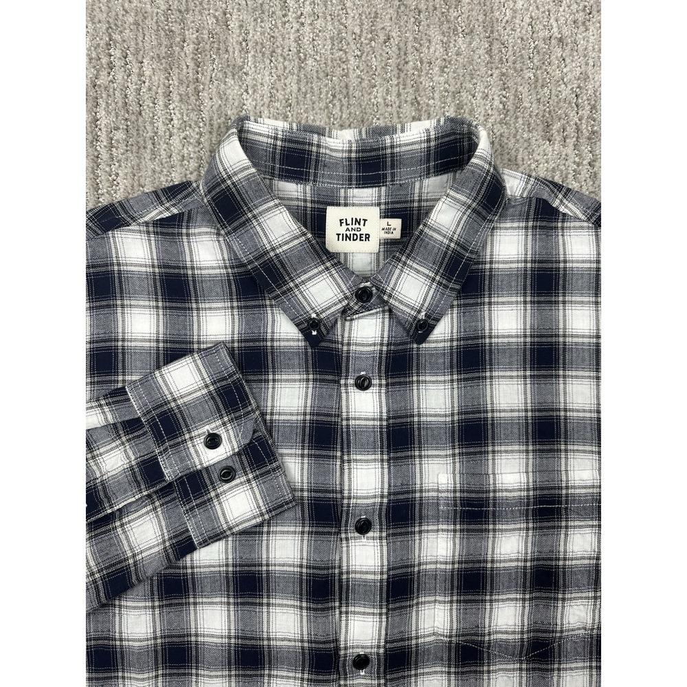 Flint & Tinder Mens L Plaid Organic Cotton Long Sleeve Button Up Collar Shirt